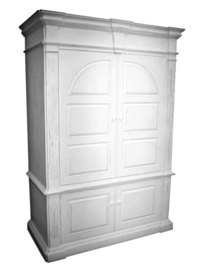 Carolina Painted Furniture, Carolina Large Arch Media Cabinet, Raised panel Doors, Straight Base, Weathered White