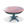 Country Farm Round Classic Pedestal Table, 48 in, Large Pedestal, Thick Top, Seamless, Hand Scraped, Chestnut Stain, Aquamarine Base, Medium Rub/Distressing