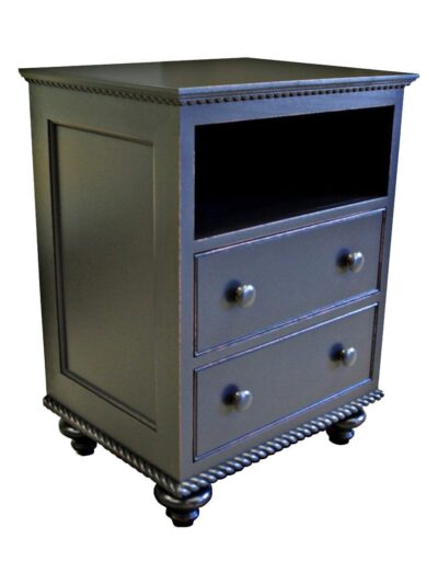 Cottage Painted Furniture, Carolina Open Two Drawer Nightstand, Old South Turned Feet, Beaded Flush Drawers, Framed Side Panel, Rope Trim, Classic Black over Brown