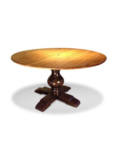 Barn Wood Round Buckingham Pedestal Table, 1in Top, Honey Top, Blackberry Base