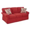 Camden Upholstered Sofa, Three Seats, Box Back Cushions, Hollis Tomato, Connoiseur Carnival Throw Pillows