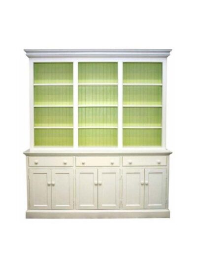 Carolina Painted Furniture, Carolina 3 over 6 Bookcase, Straight Top, Straight Base, Flat Panel Doors, Raised Panel Drawers, Ivory over Palm with Palm Back
