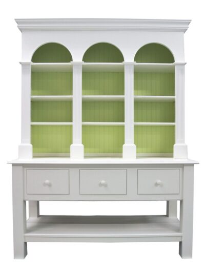 Carolina Painted Furniture, Carolina Large Console Buffet and Hutch, Arched Top, Flush Drawers, Ivory with Palm Back