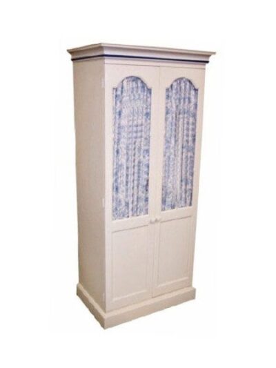 Carolina Painted Furniture, Carolina Narrow Cupboard, Straight Base, Custom Arched Open Curtain Doors, Antique White