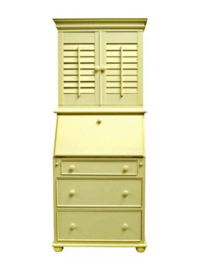 Carolina Painted Furniture, Carolina Secretary, Large Bun Feet, Plantation Shutter Doors, English Beaded Drawers, Classic Yellow