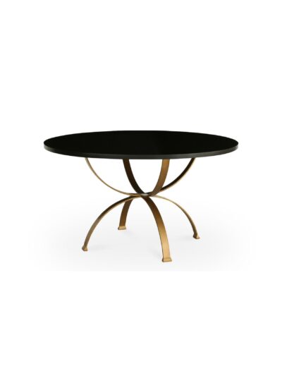 The Hamptons Painted Furniture, Cedar Point Round Dining Table, Solid Hardwood Top in Espresso, Antique Gold Metal Base