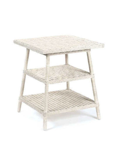 Cottage Wicker 3 Tier Table, Weathered White