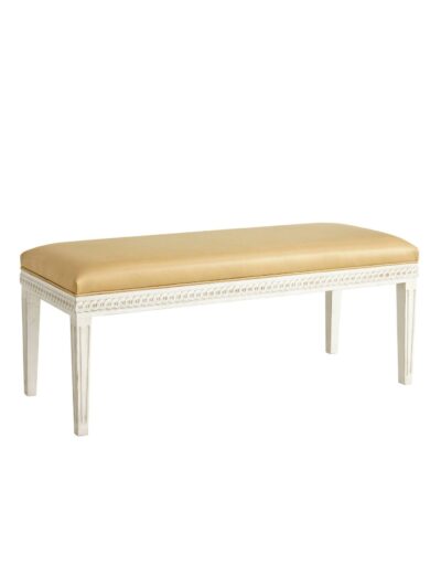 The Hampton's Painted Furniture, Maidstone Bench, Ivory Leather Upholstered Seat, Raw Cotton