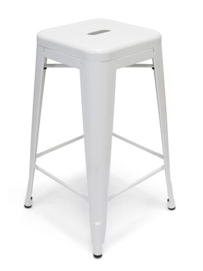 Designer Chairs and Stools, Metal Bistro Backless Stool, White
