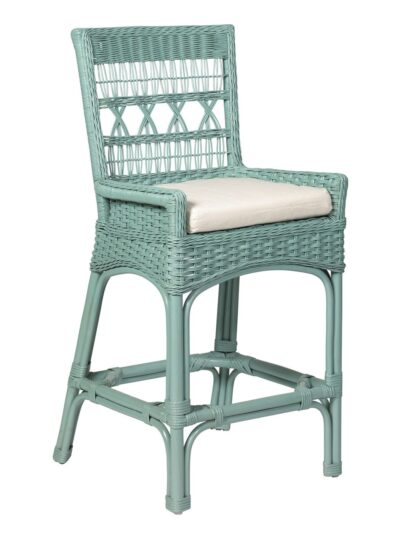 Cottage Wicker Furniture, Nantucket Wicker Counter Stool, Robin's Egg Blue