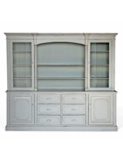 The Hampton's Painted Furniture, Northport Buffet and Hutch, Pewter Hardware, Seeded Glass Doors, French Grey