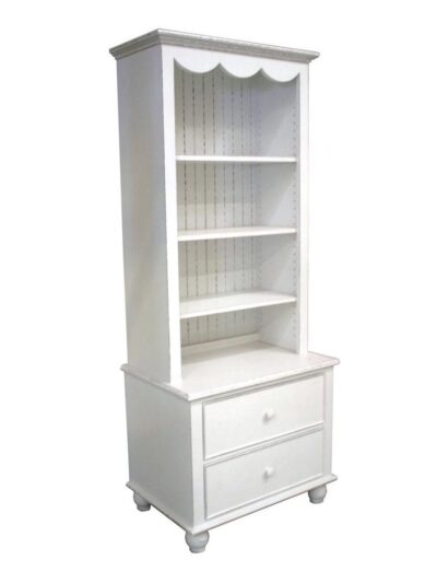 Carolina Painted Furniture, Carolina Narrow Two Drawer Bookcase, Scalloped Top, Barrel Feet, English Beaded Drawers, Snow over Clay