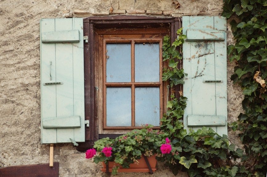 Farmhouse and Country Furniture Styles, European Country Window with Flowers
