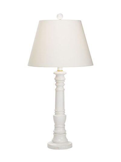 Tea Time Distressed White Table Lamp, Round Empire, Sailcloth White Shade